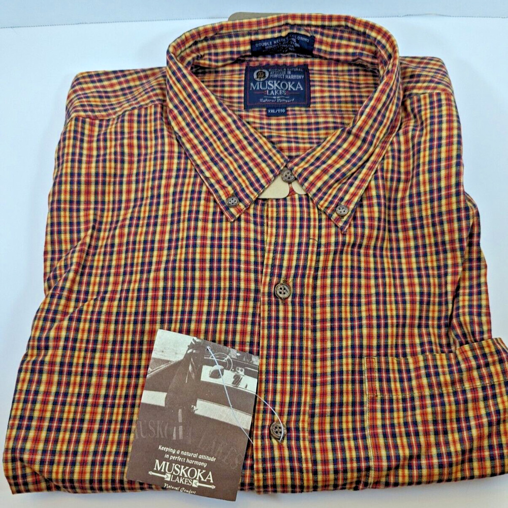 Muskoka Lakes Cotton Button Down Long Sleeve Cotton Red Blue Plaid Size XXL NWT